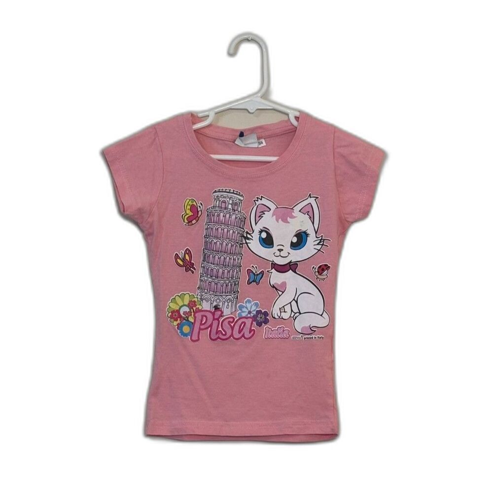 Tutto T-Shirt Girls Pisa Italy Kitten Graphic Tee Pink Leaning Tower Size 3T 4T